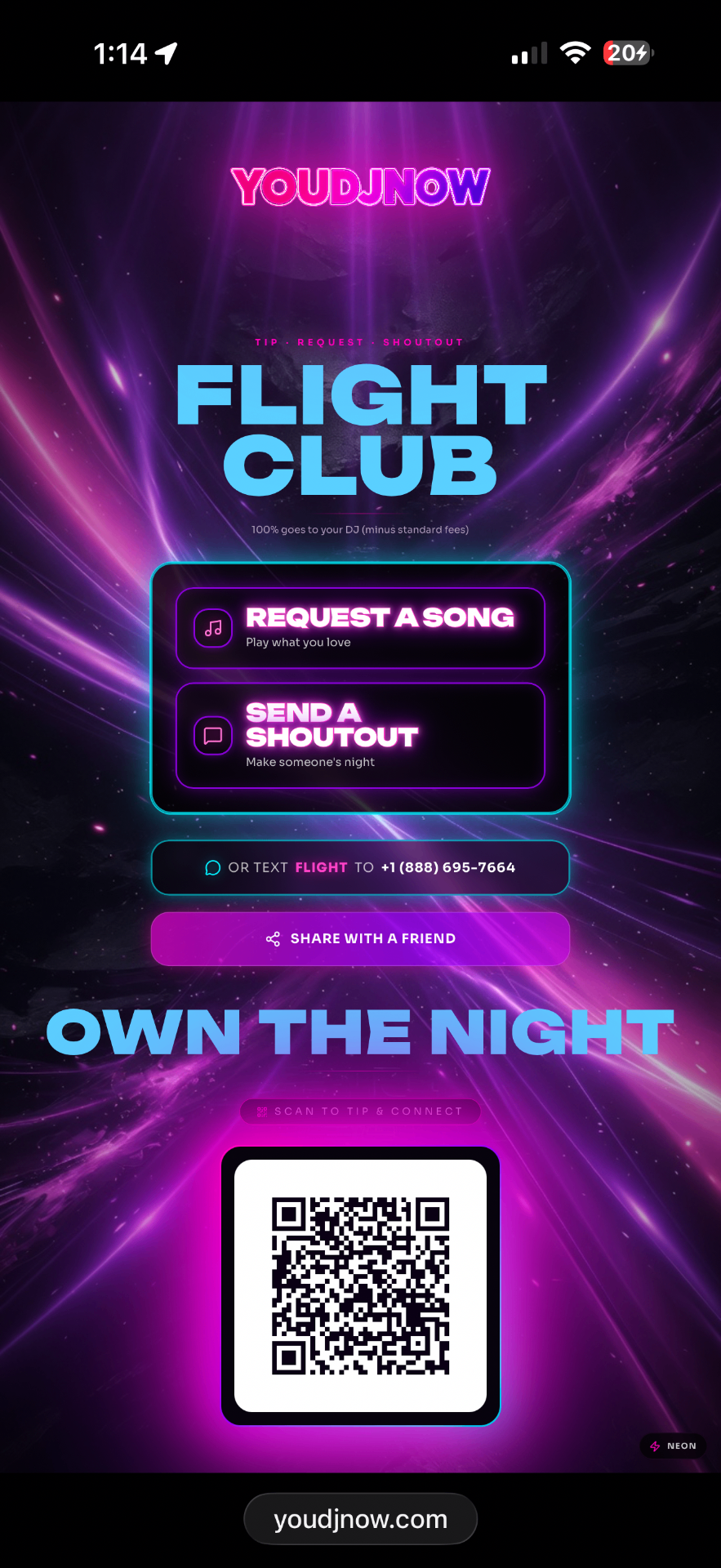 iPhone showing the YouDJNow tipping screen